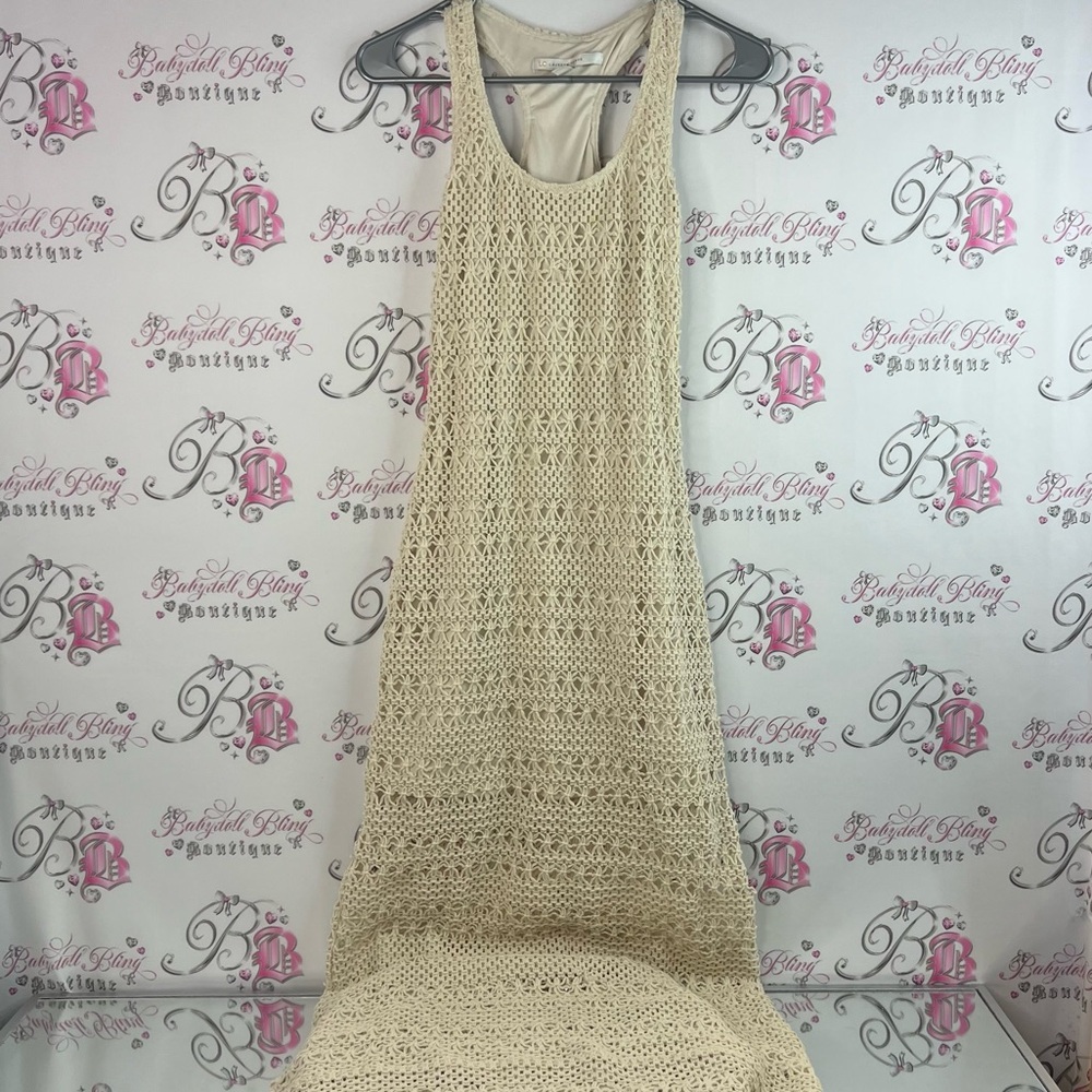 LC Lauren Conrad dress long racerback knit knitted Cream Crochet Maxi Dress
